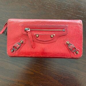 Balenciaga Red Leather Long Wallet Red leather Authentic Used